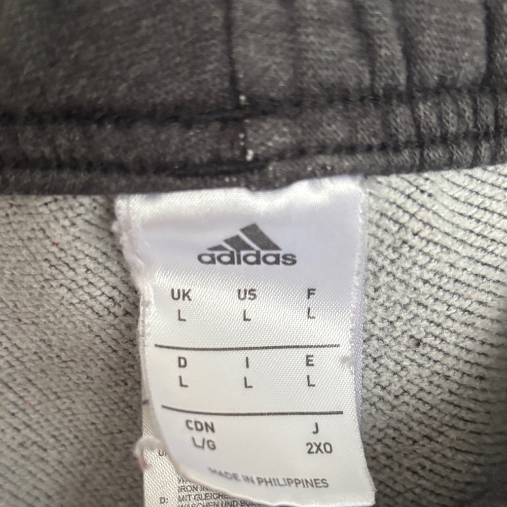 Adidas Men’s Large Tapered Gray Sweatpants with White 3-Stripes - Picture 2 of 2